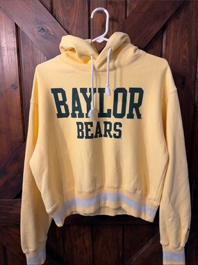 Champion Yellow Hooded Sweatshirt with Green Collegiate Print